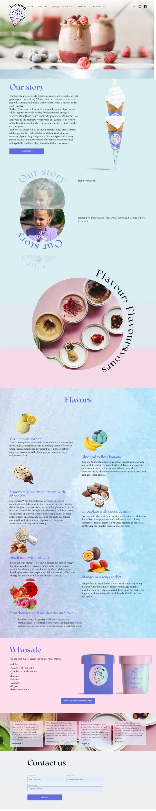 Iceborn ice cream studio: brand landing page